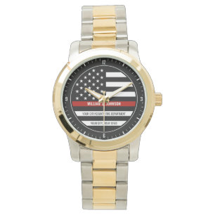 Custom NAME FireFighter Thin Red Line Fire Station Watch