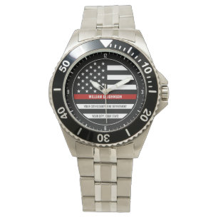 Custom NAME FireFighter Thin Red Line Fire Station Watch