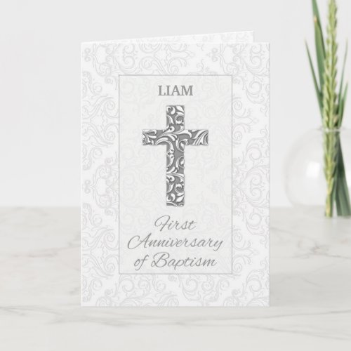 Custom Name First Anniversary Baptism Blessings Card