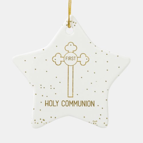 Custom Name First Holy Communion Gold Look Cross Ceramic Ornament