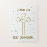 Custom Name First Holy Communion Gold Look Cross Jigsaw Puzzle at Zazzle