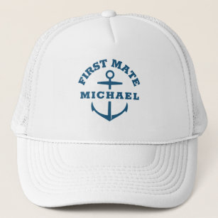 Custom Name First Mate Boat Anchor Navy Blue Hat