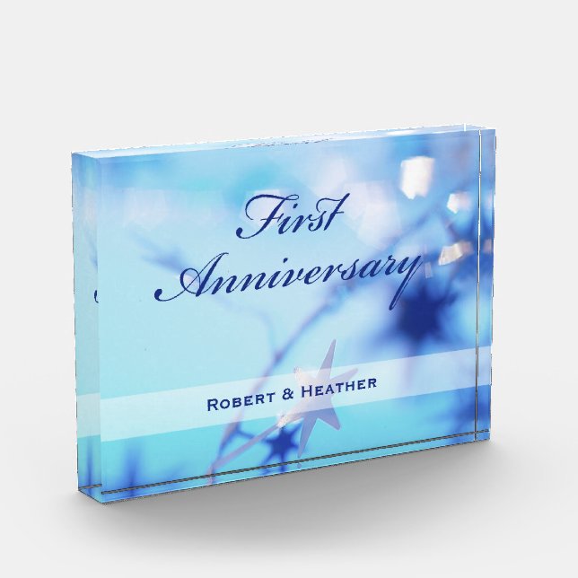 Custom Name, First Wedding Anniversary Sparkle Acrylic Award (Left)