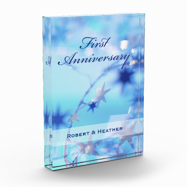 Custom Name, First Wedding Anniversary Sparkle Acrylic Award (Left)