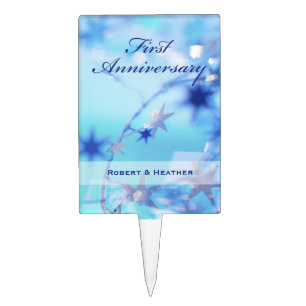 Custom Name, First Wedding Anniversary Sparkle Cake Topper