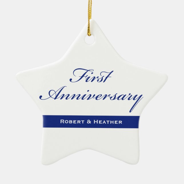 Custom Name, First Wedding Anniversary Sparkle Ceramic Ornament (Front)