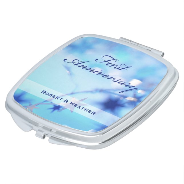 Custom Name, First Wedding Anniversary Sparkle Compact Mirror (Turned)