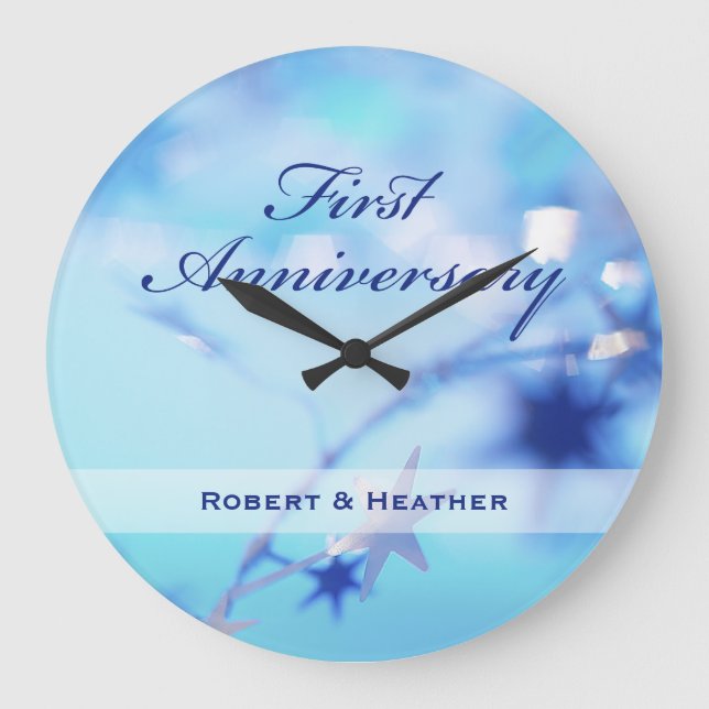 Custom Name, First Wedding Anniversary Sparkle Large Clock (Front)