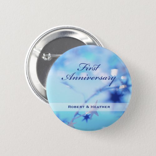 Custom Name First Wedding Anniversary Sparkle Pinback Button