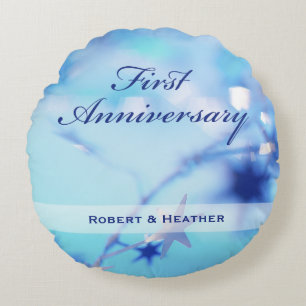 Custom Name, First Wedding Anniversary Sparkle Round Pillow