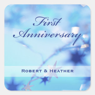 Custom Name, First Wedding Anniversary Sparkle Square Sticker