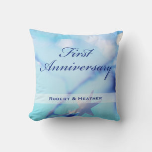 Custom Name, First Wedding Anniversary Sparkle Throw Pillow