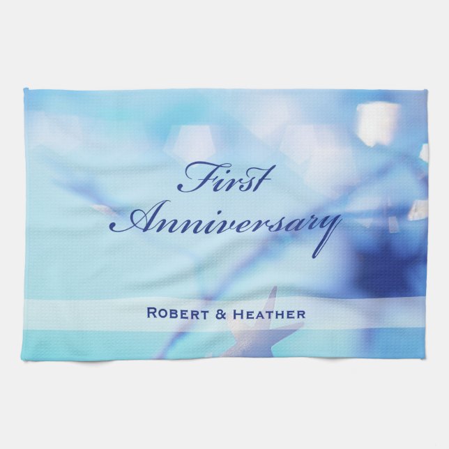 Custom Name, First Wedding Anniversary Sparkle Towel (Horizontal)