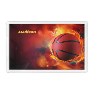 Custom Name Flaming Basketball Acrylic Tray