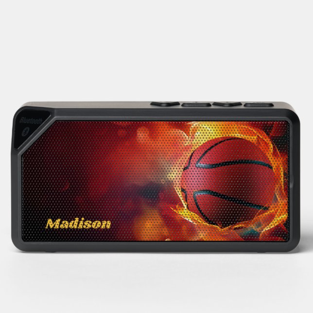 Custom Name Flaming Basketball Bluetooth Speaker (Front)