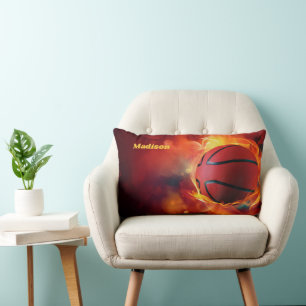 Custom Name Flaming Basketball Lumbar Pillow