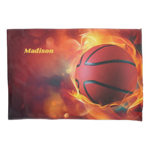 Custom Name Flaming Basketball Pillow Case