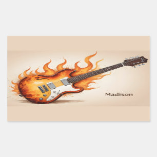 Custom Name Flaming Guitar Rectangular Sticker