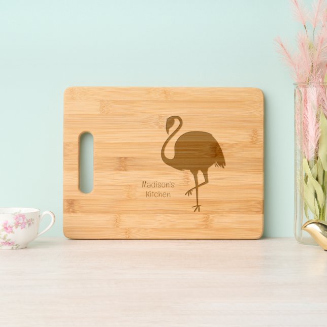 Custom Name Flamingo Engraved Cutting Board (Upright)