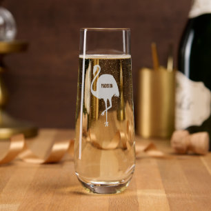Custom Name Flamingo Stemless Champagne Flute