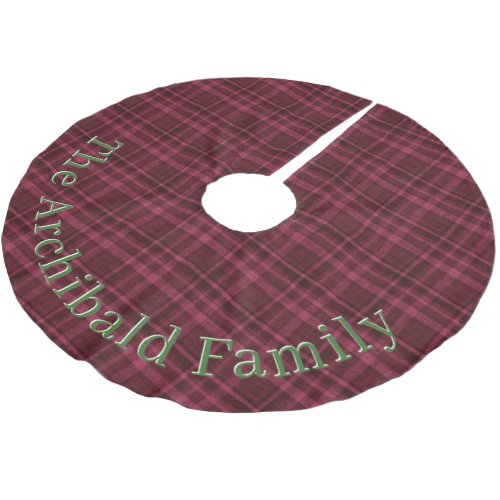 Custom Name Flannel Plaid Holly Berry Red  Black Brushed Polyester Tree Skirt