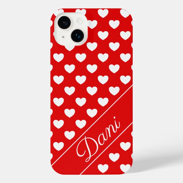 Custom Name, Flashy Red And White Hearts iPhone Case (Back)