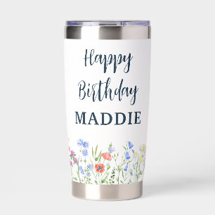 Custom Name Floral Birthday  Insulated Tumbler