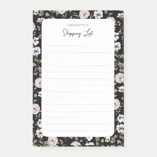 Custom Name Floral Botanical Grocery Shopping List Post_it Notes