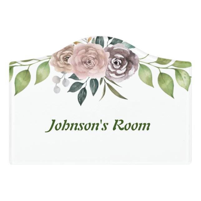 Custom name Floral Door Sign  (Small Crest Front)