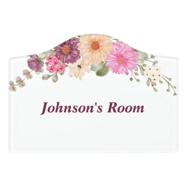 Custom name Floral Door Sign  (Small Crest Front)