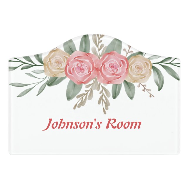 Custom name Floral Door Sign  (Small Crest Front)