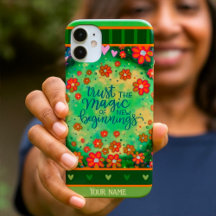 Custom Name Floral Green New Beginnings