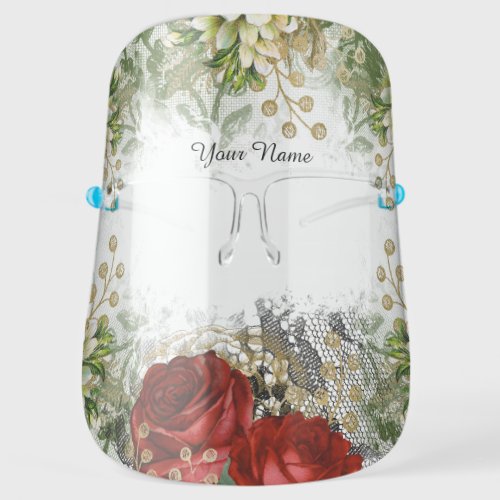 Custom Name Floral Mint Green Roses Covid_19 Face Shield