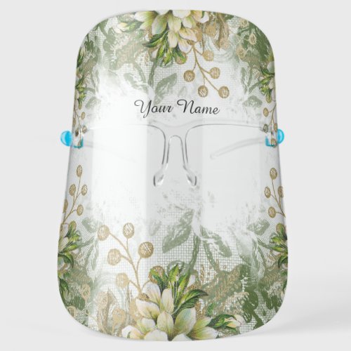 Custom Name Floral Mint Green Vintage Covid_19 Face Shield