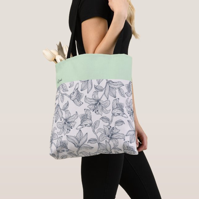 Custom Name Floral Pattern  Tote Bag (Close Up)