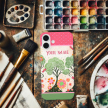 Custom Name Floral Pink Tree Green Inspirivity