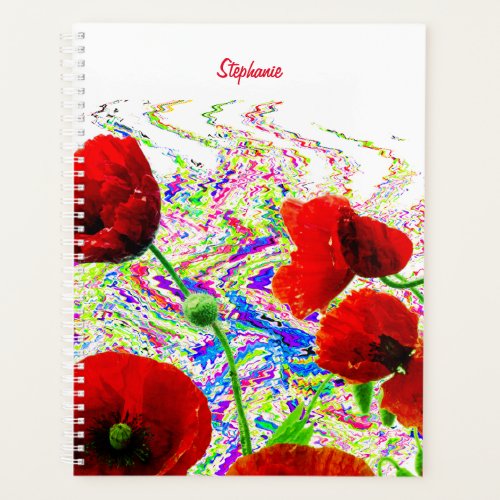 Custom Name Floral Poppy Flowers Colorful Artsy Planner