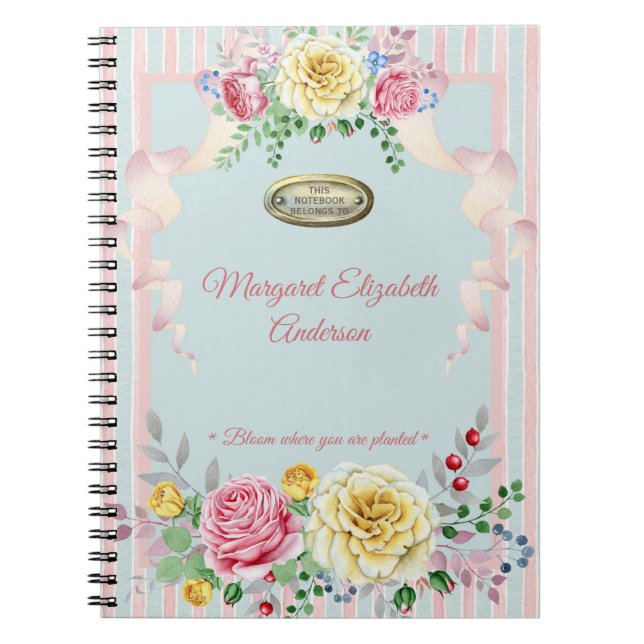Custom Name Floral Quote Notebook (Front)