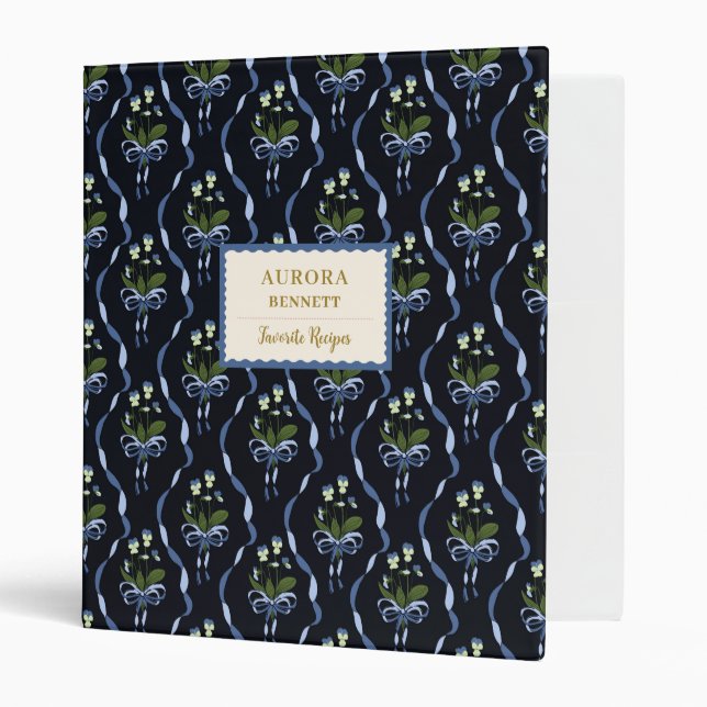 Custom Name Floral Ribbon Recipe 3 Ring Binder (Front/Inside)
