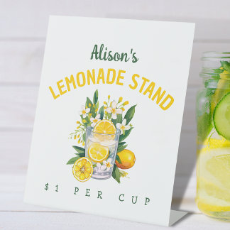Custom Name Floral Summer Yellow Lemonade Stand Pedestal Sign