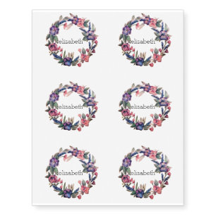 Custom Name Floral Temporary Tattoo Sheet