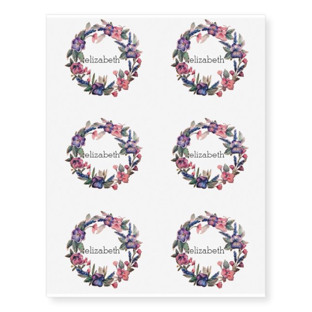 Custom Name Floral Temporary Tattoo Sheet (Front)