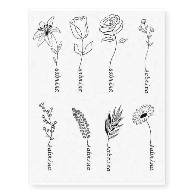 Custom Name Floral Temporary Tattoos (Front)