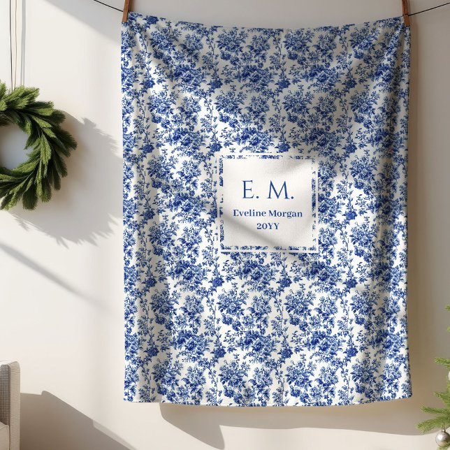 Custom Name Floral Toile Blue Blanket Best Gift (Custom Name Floral Toile Blue Blanket Best Gift)