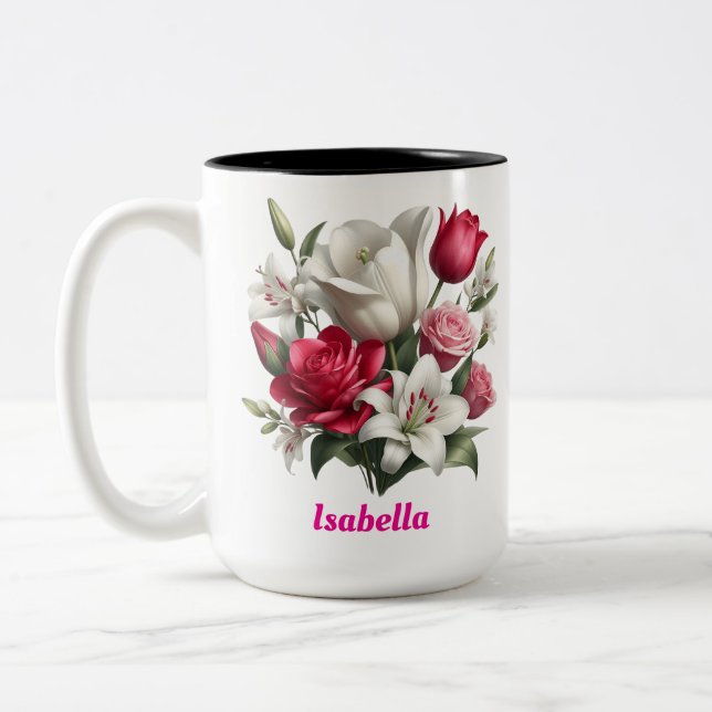 Custom name floral Two-Tone coffee Mug, 15 oz Mug (Left)