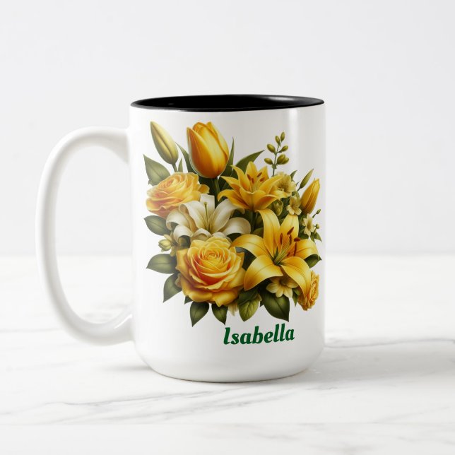Custom name floral Two-Tone coffee Mug, 15 oz Two-Tone Coffee Mug (Left)