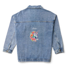 Custom Name Floral Unicorn Kids Denim Jacket