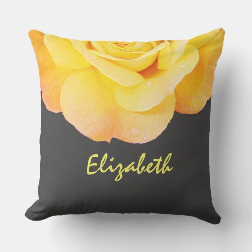 Custom Name Floral Weddings Home Yellow Gray Throw Pillow