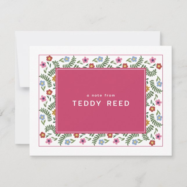 Custom Name Florals Foliage Note Card (Front)