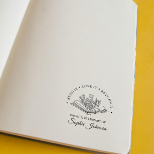 Custom Name Flower Book Lover Teacher Rubber Stamp